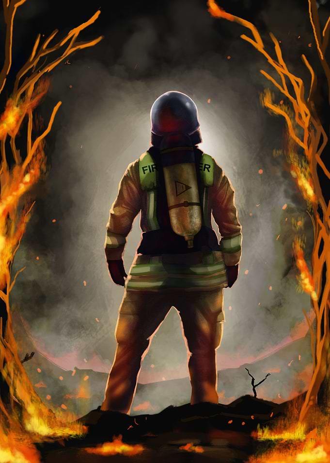 Firefighter in flames