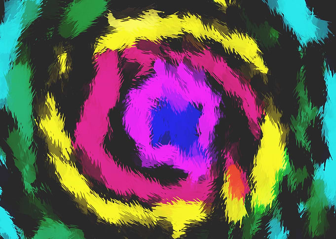 pink blue yellow black and green spiral painting backgr ...