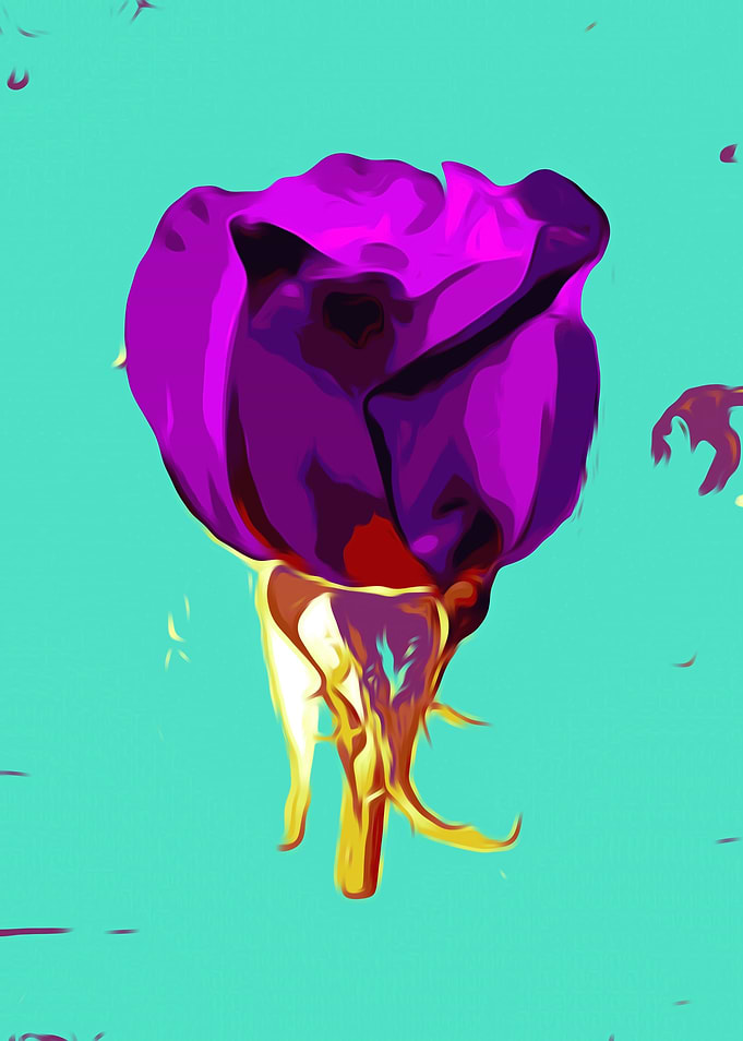 purple rose with gold stem and green background