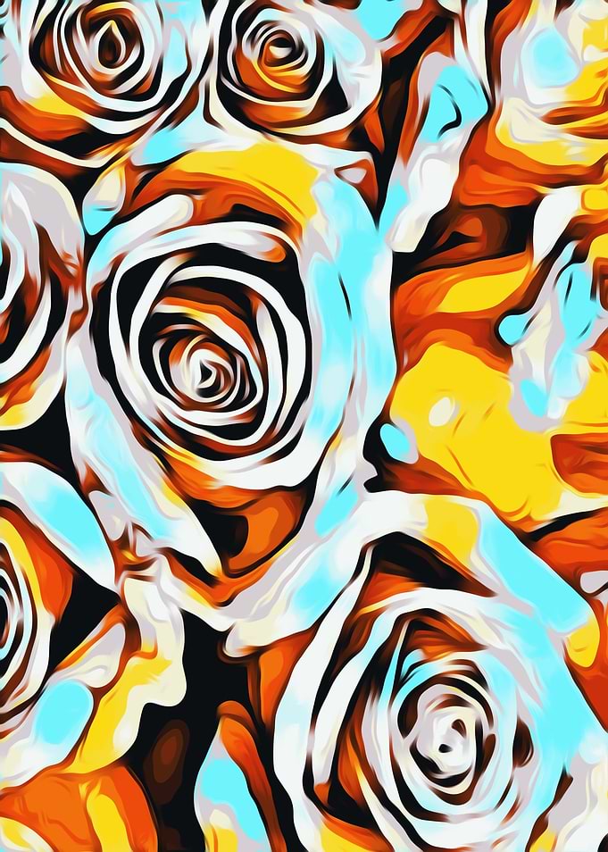blue orange white and yellow roses texture abstract bac ...