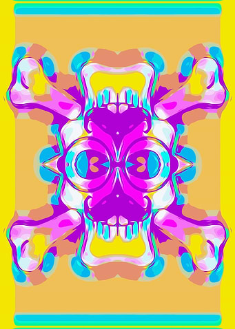 colorful skull head with glasses and mustache and yello ...