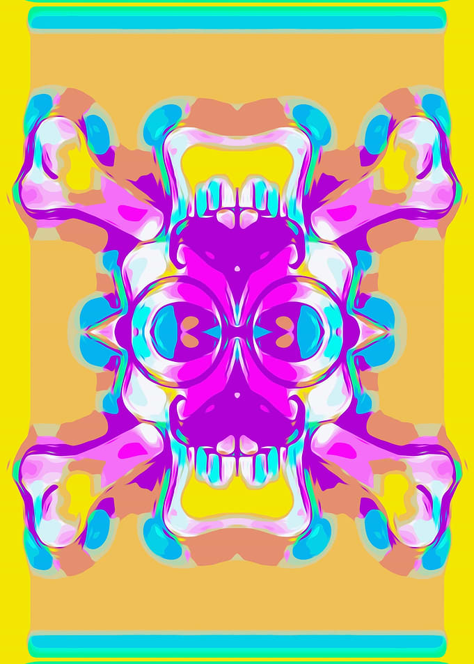 colorful skull head with glasses and mustache and yello ...