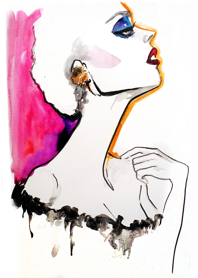 Fashion illustration with romantic, whismical, abstract ...