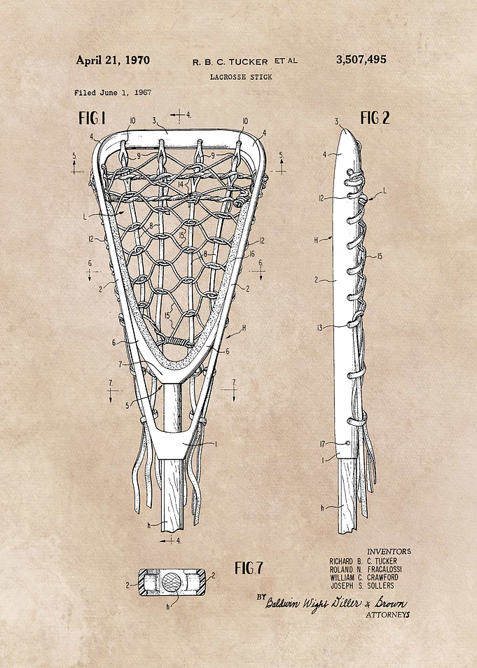 patent art Tucker Lacrosse stick 1967
