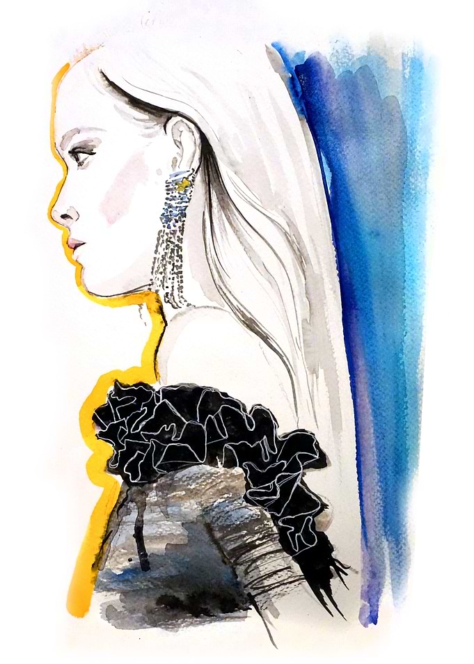 Fashion illustration with romantic, whismical, abstract ...