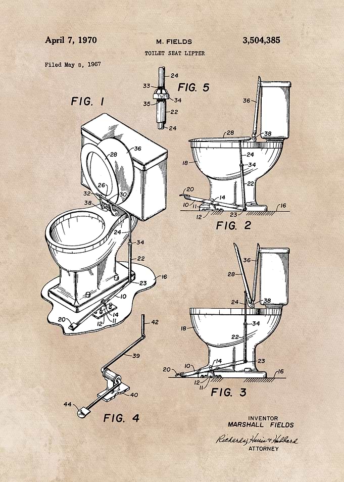 patent art Fields Toilet seat lifter 1967