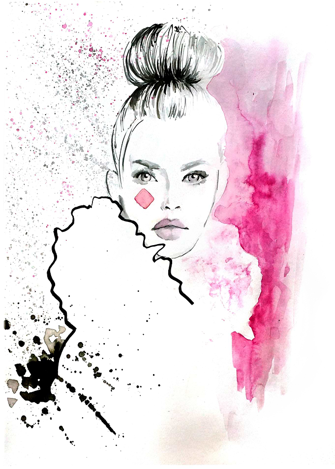 Fashion illustration with romantic, whismical, abstract ...