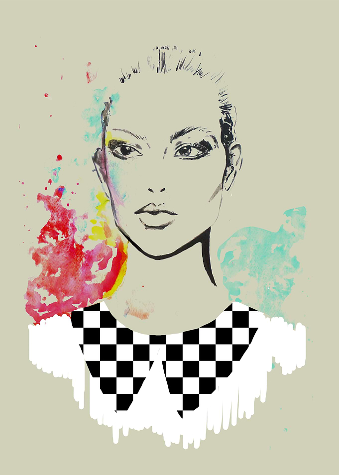 Watercolor painting with digital vector elements. Fashi ...
