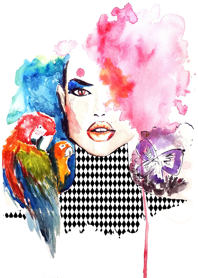 Fashion illustration with tropical feel in black, white ...