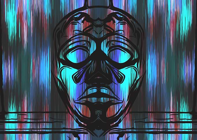 face mask with blue pink and purple background