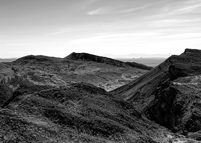 desert and mountain in black and white