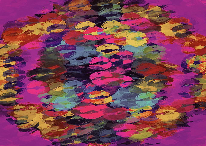 pink red yellow and purple kisses lipstick abstract bac ...