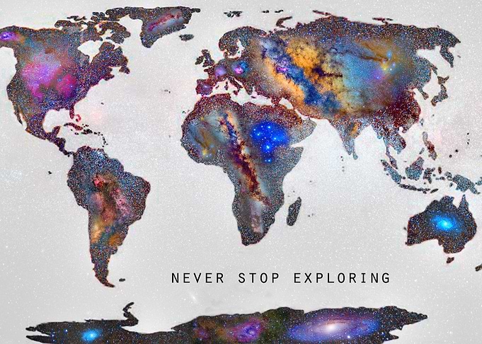 'Star map. Never stop exploring...II'. World map.