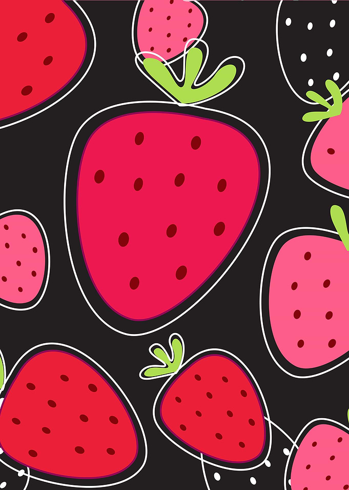 Displate / Metal Art : Strawberries, black and red Desi ...
