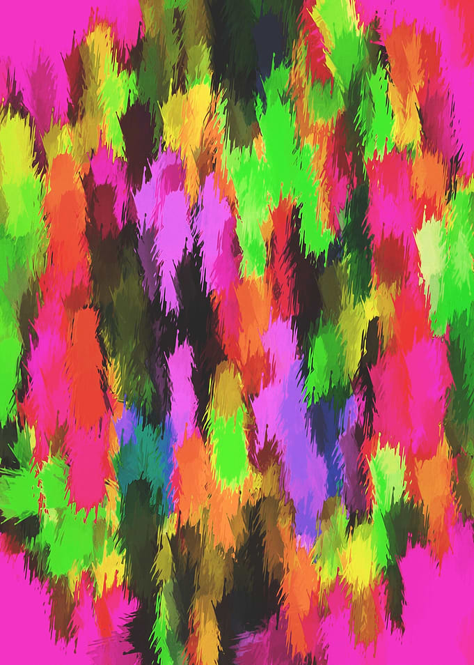 pink red yellow purple black orange and green painting ...