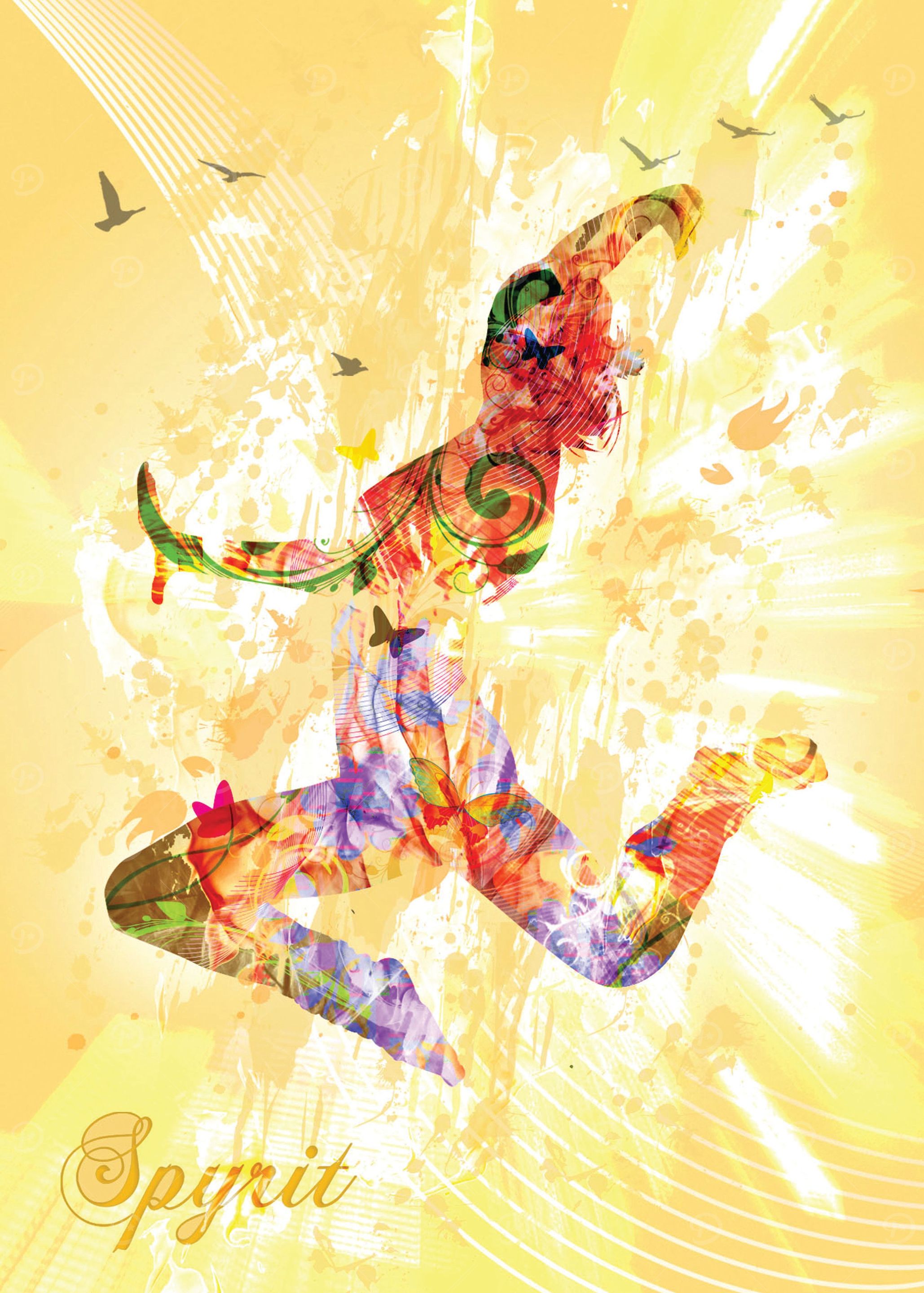 Elements as butterflies and different colors inside the ...