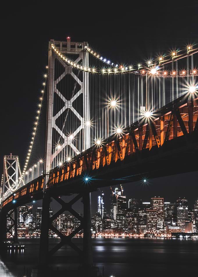 Here is night time cityscape of the San Francisco skyli ...