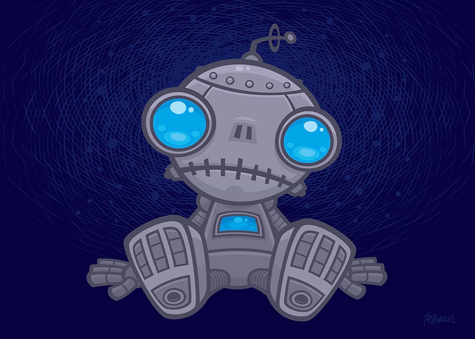 Vector cartoon illustration of a cute, but sad little r ...