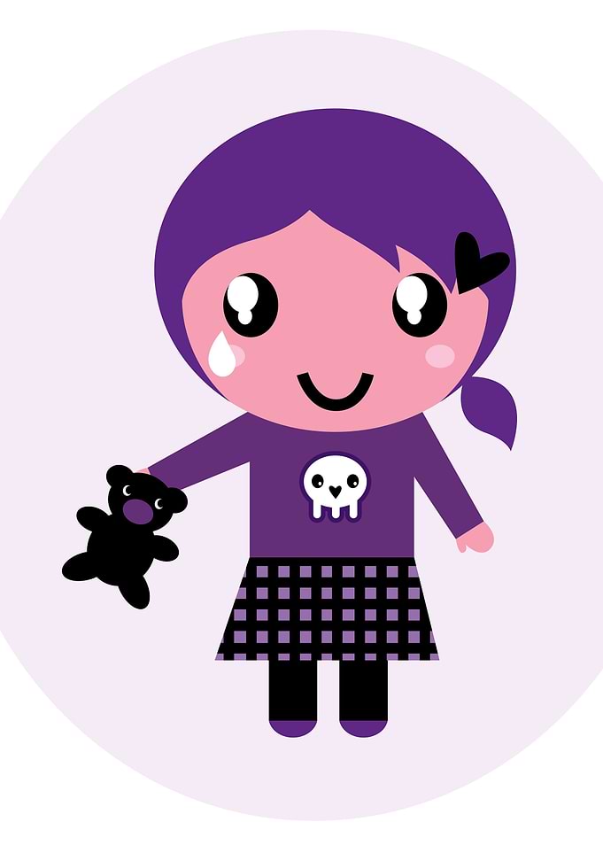 Emo Girl : Original vintage illustration in purple and ...