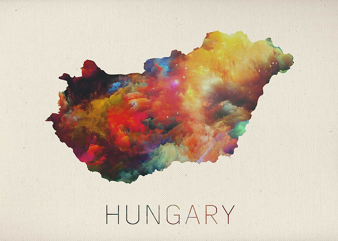 Watercolor Map of Hungary.