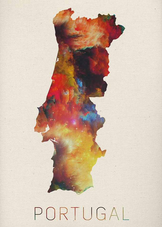 Watercolor Map of Portugal.