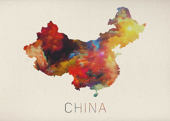Watercolor Map of China.