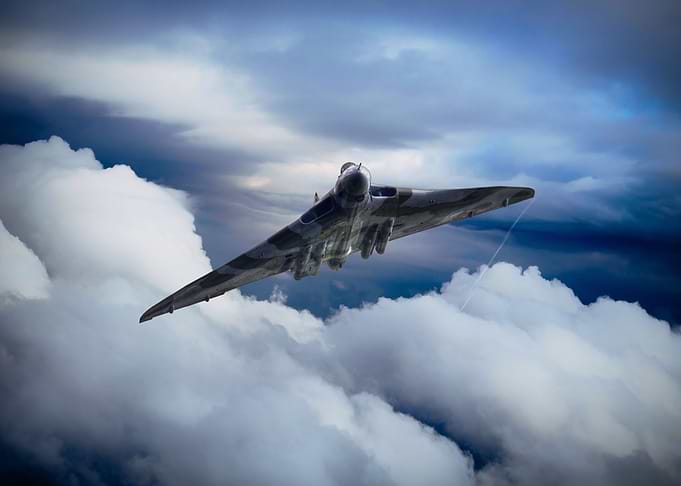 Avro Vulcan Bomber Xh558 soars through the clouds
