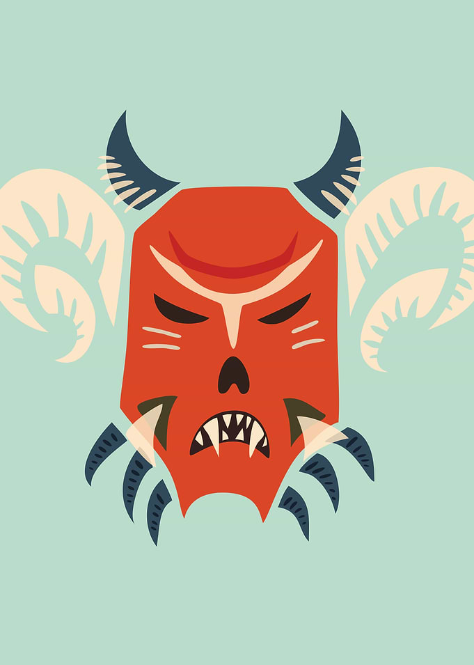 Vector illustration of a monster mask with two sets of ...