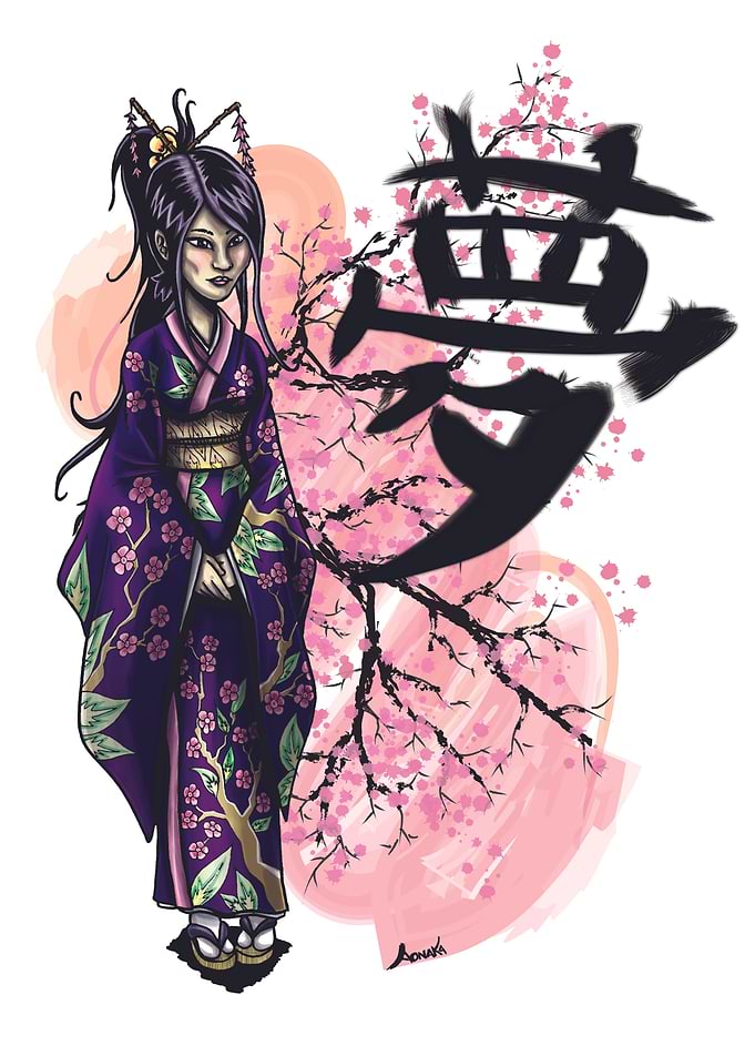 Illustration d'une jeune fille japonaise portant le kim ...