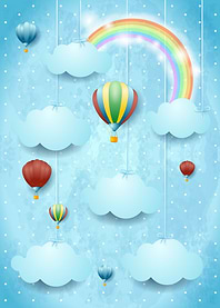 Surreal cloudscape with hot air balloons