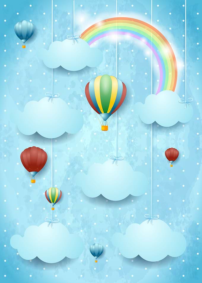 Surreal cloudscape with hot air balloons