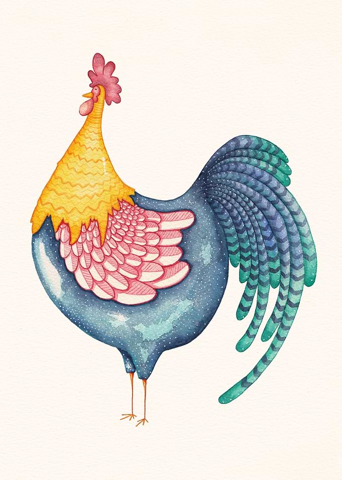 'Gala Rooster' watercolor