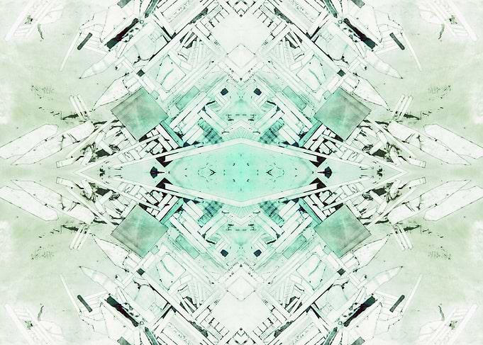 An abstract composition with a light green tiles creati ...
