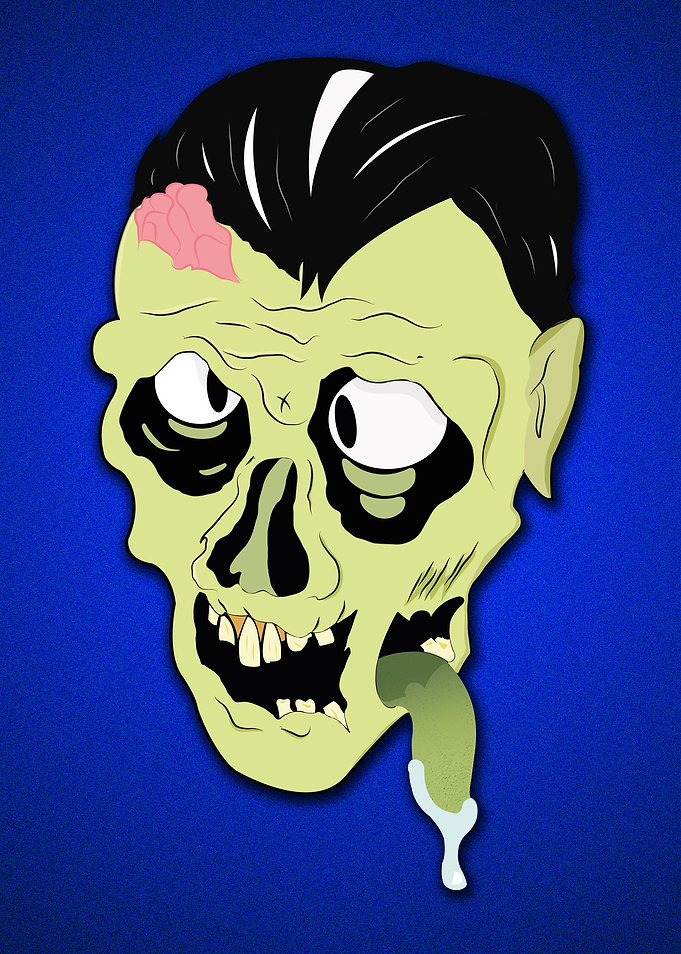 Zombie on blue metal flake.