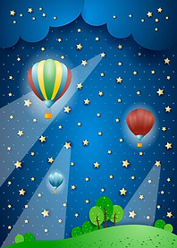 Surreal landscape with hot air balloons