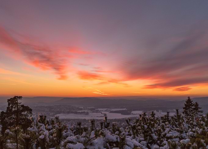 Winter sunset from Holmenkollen in Oslo, Norway.