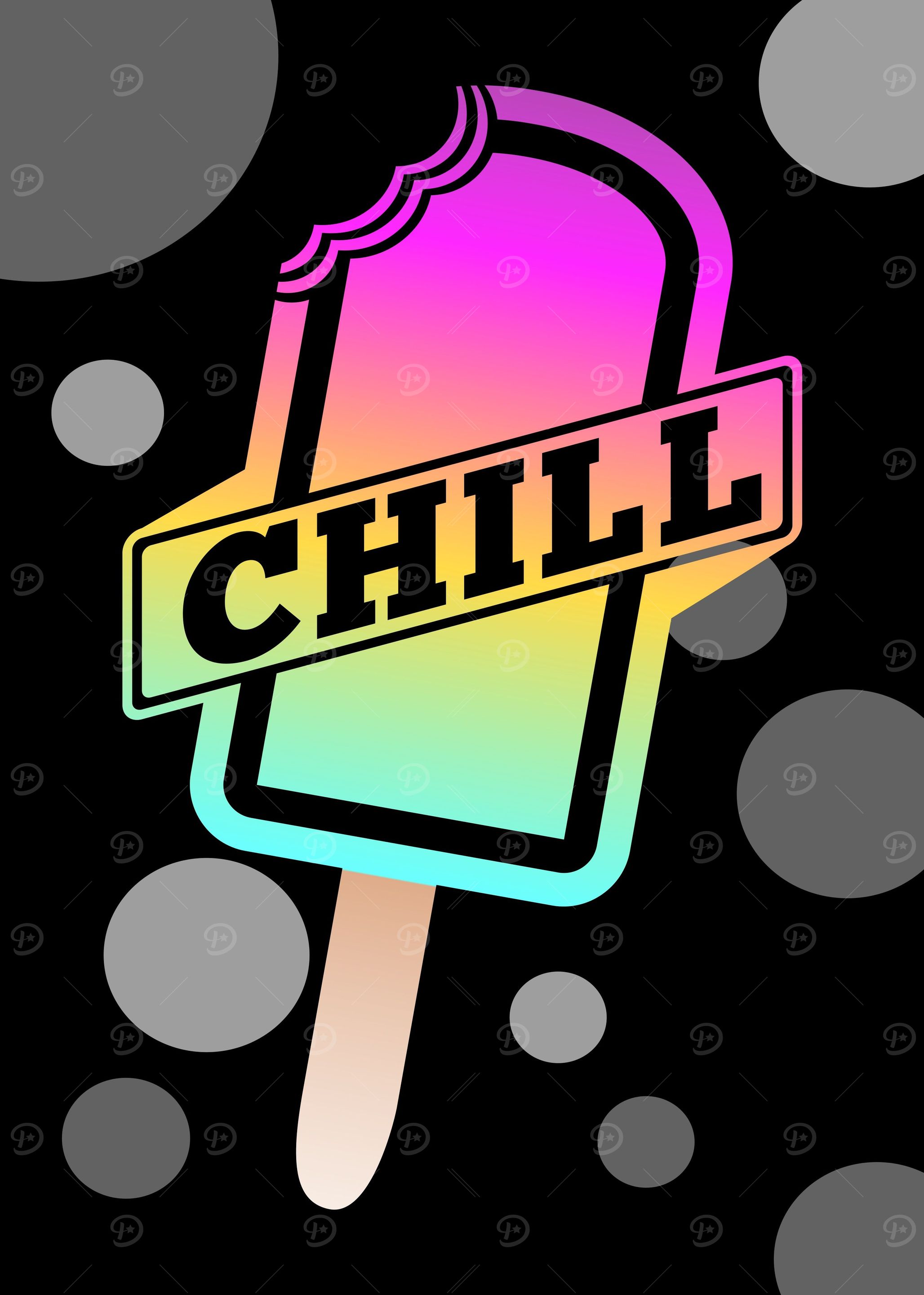 A rainbow colored ice lolly with the word chill written ...