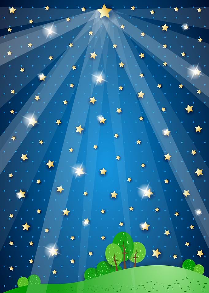 Surreal landscape with big star and lights