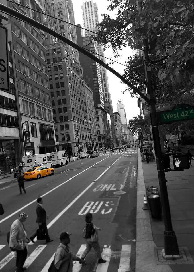 Colour bleed effect of NYC street, highlighting colour ...