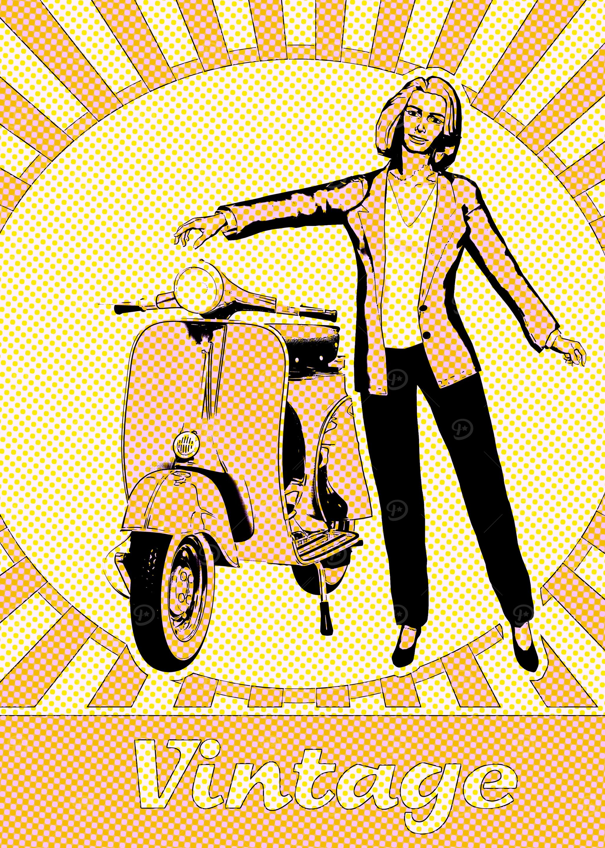 Woman and motorcycle vintage Italian symbol