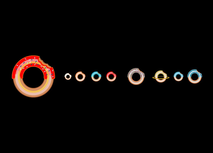 The solar system with donuts, instead of planets.