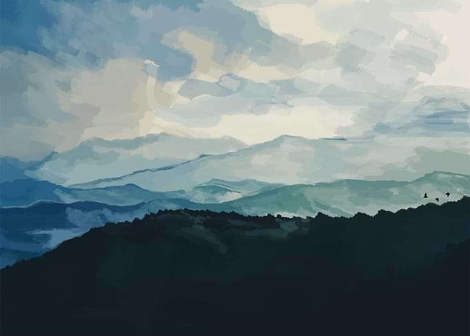 Relaxing scenery of an early morning on a mountain.