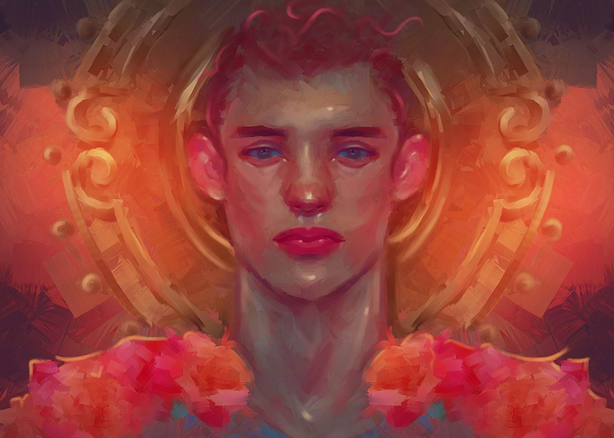 Digital painting of archangel Gabriel with light halo a ...