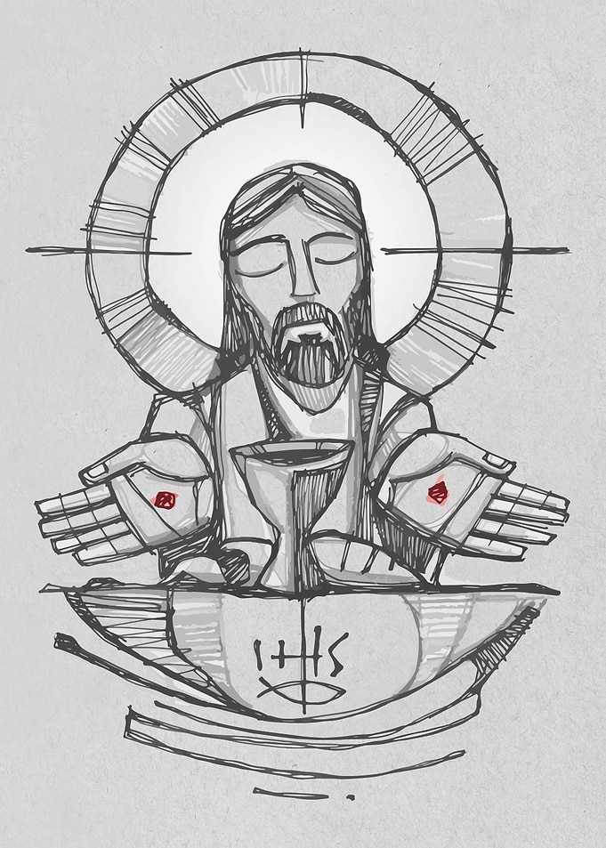 Hand drawn illustration or drawing of Jesus Christ with ...