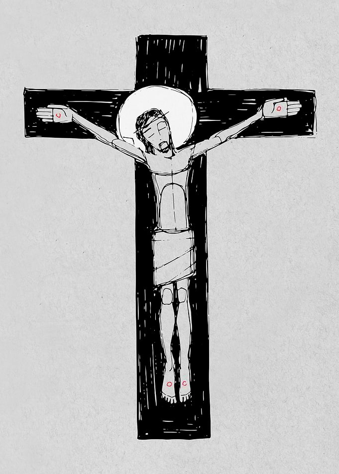 Hand drawn illustration or drawing of Jesus Christ at t ...
