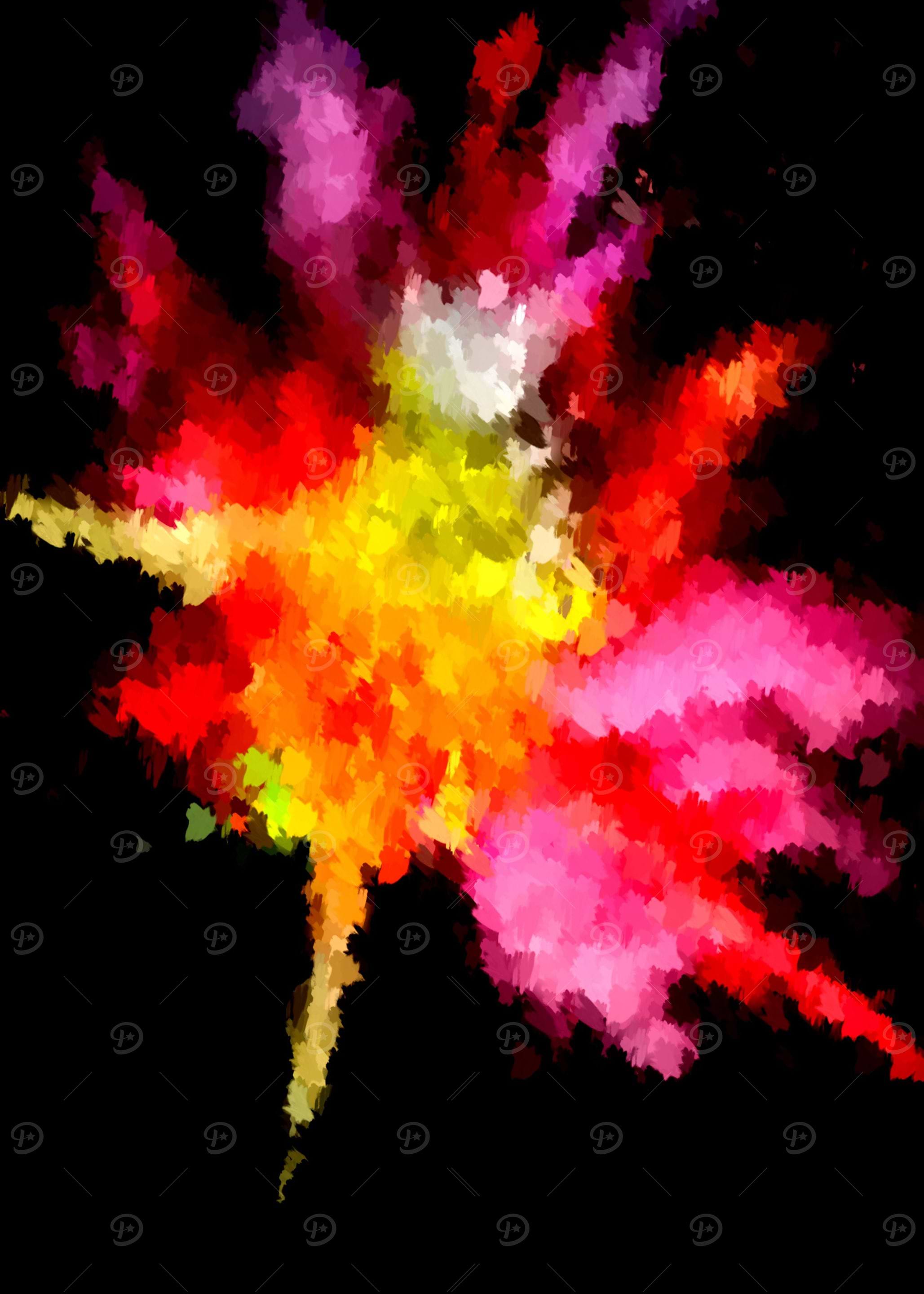 Painting : Eruption of light and colour out of the blac ...