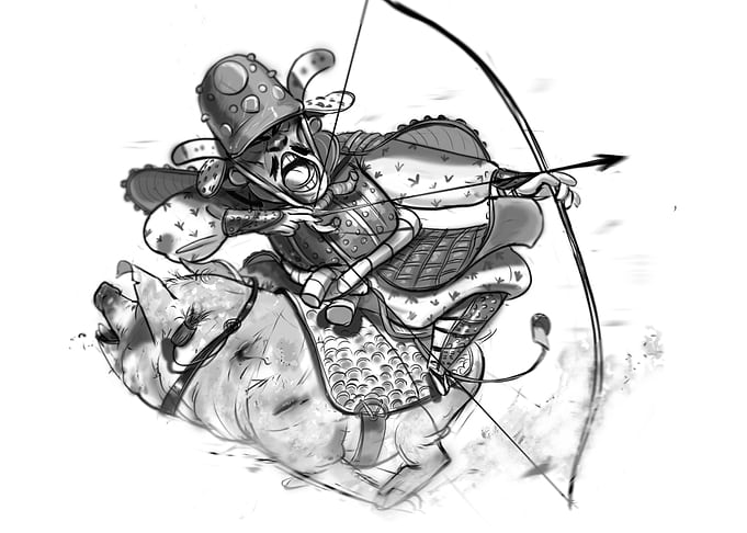 A samurai on a pig!