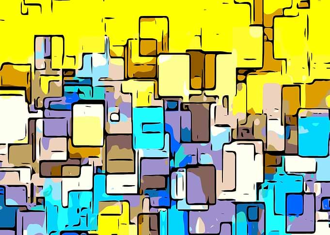 geometric graffiti square pattern abstract in yellow bl ...