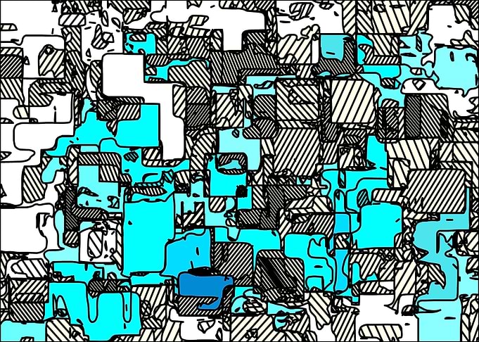geometric graffiti square pattern abstract in blue whit ...