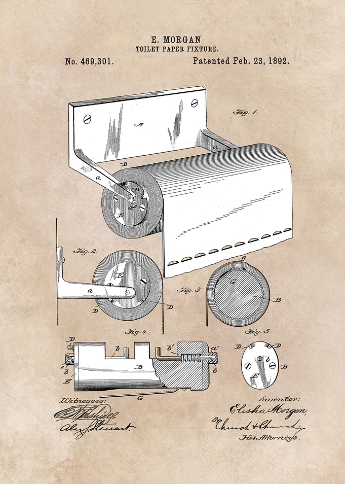 patent art Morgan Toilet paper fixture 1892